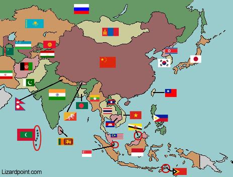 asia-flags-labeled.gif (463×352) | Asia map, Geography activities, Flag