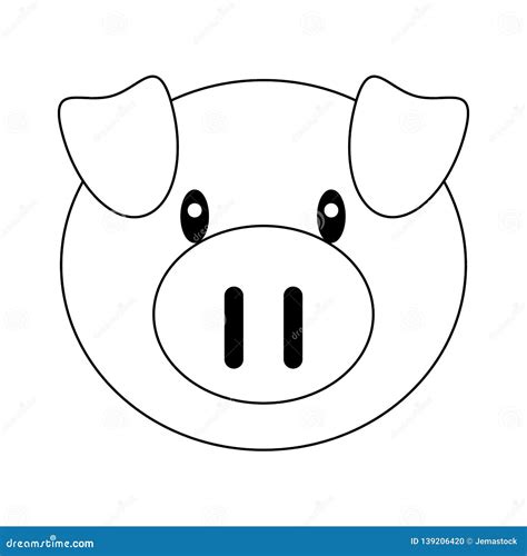 Pig Animal Head Cartoon Black and White Stock Vector - Illustration of farm, cartoon: 139206420