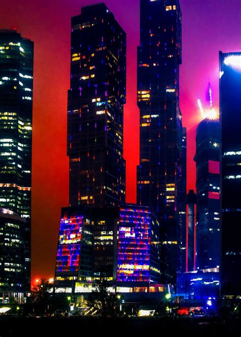 'Moscow Skyscrapers Night' Poster, picture, metal print, paint by Art ...