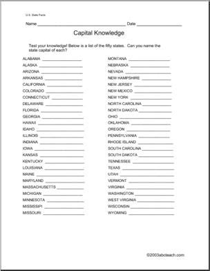 Worksheet: U.S. Capitals | Abcteach