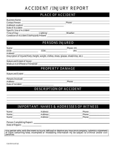 Accident/Injury Report Form - Black and White - Fill Out, Sign Online and Download PDF ...