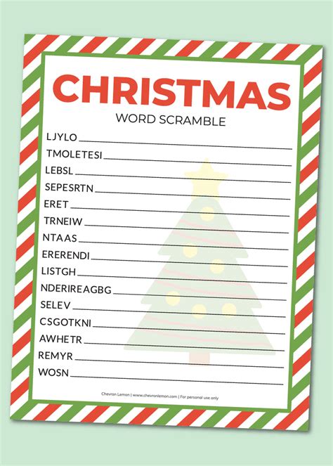 Printable Christmas word scramble - Chevron Lemon