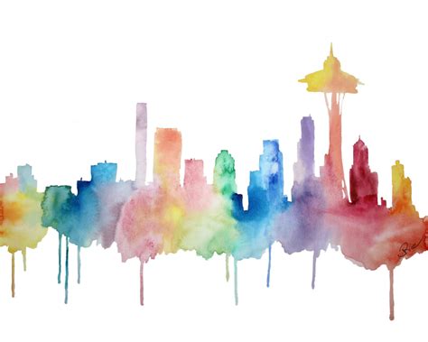 Seattle Art, Seattle Skyline Watercolor, Space Needle Print, Washington ...