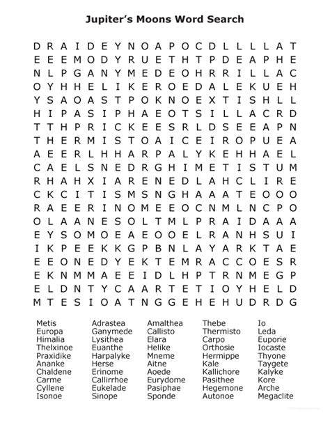 Jupiter's Moons Word Search