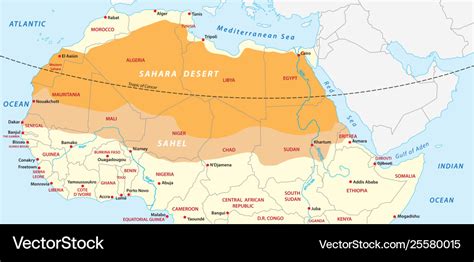 Map sahara desert and sahel zone Royalty Free Vector Image