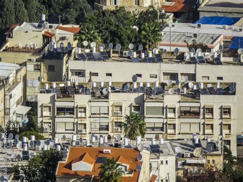 Haifa, Israel - View of the downtown City and the port area of Haifa ...