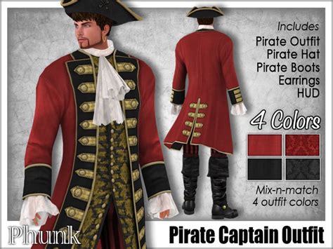 Second Life Marketplace - [Phunk] Pirate Captain Outfit (4 Colors)