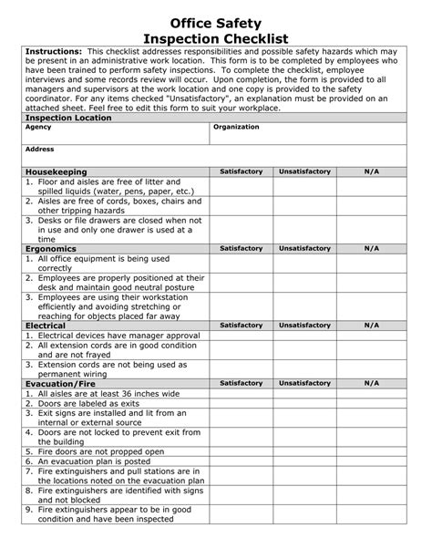 Workplace Safety Checklist Templates