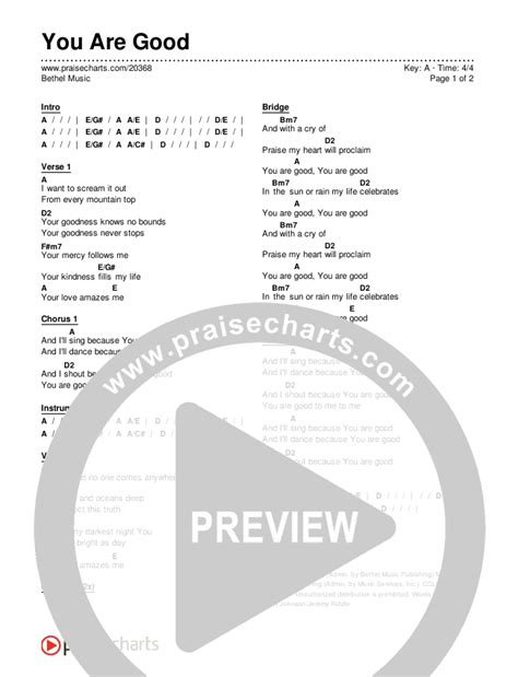 You Are Good Chords PDF (Bethel Music) - PraiseCharts