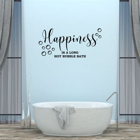 Empresal Happiness Is A Long Hot Bubble Bath Wall Decal Bathroom Quotes Shower Stickers Sayings ...