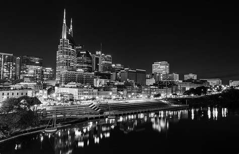 Nashville Tennessee Skyline Lights In Black And White Photograph by ...