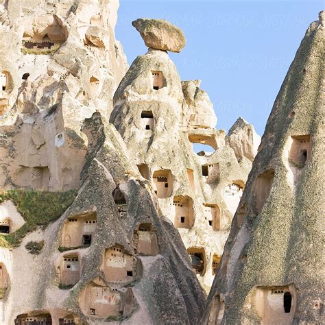 "Old Troglodytic Cave Dwellings In Uchisar, Cappadocia, Anatolia ...