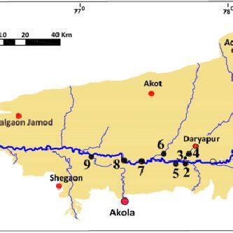 Map of the Purna river channel and its tribuaries showing tephra ...