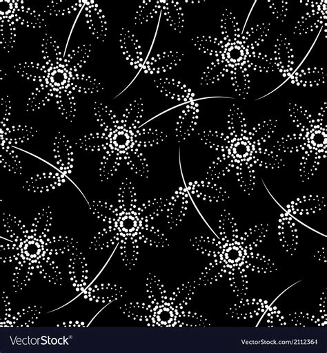 Seamless black and white dot pattern with flowers Vector Image