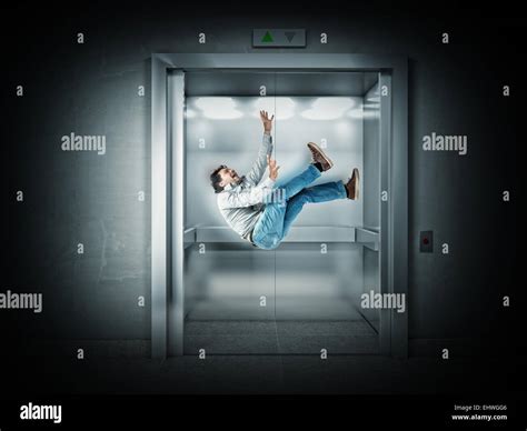 falling man and 3d elevator Stock Photo - Alamy