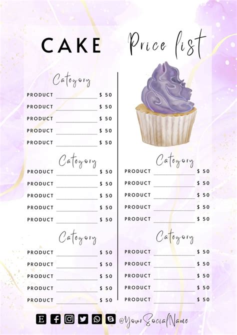 Editable cake price list template for canva – Artofit