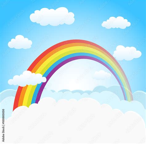 cartoon sky background with rainbow and clouds. vector Stock Vector | Adobe Stock