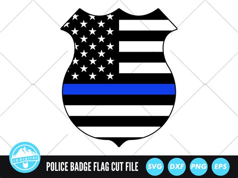 Police Badge Blue Line Flag SVG | Police Shield Thin Blue Line SVG By ...