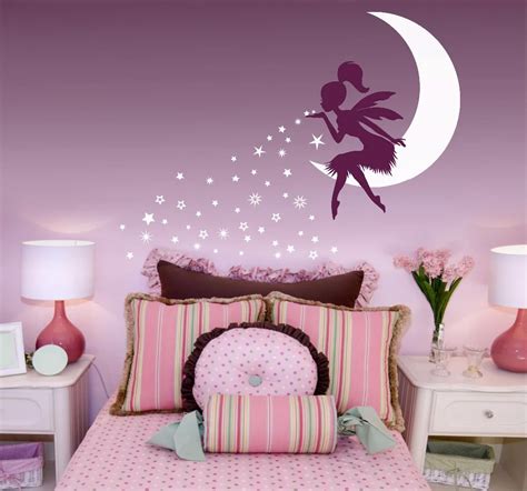 Wall Sticker Fairy Blowing Stars Wall Decal Nursery Fairy Decor Vinyl ...