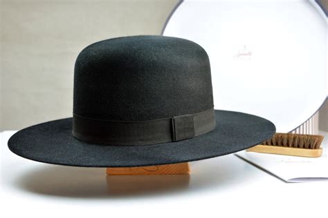 Wide Brim Fedora the BILLY J Black Fur Felt Round Crown Wide Brim Hat ...