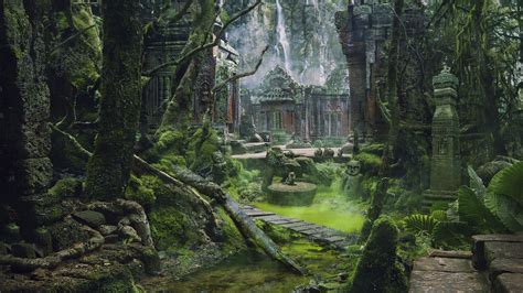 The abandoned temple [1920x1080] | Fantasy art landscapes, Environmental art, Fantasy landscape