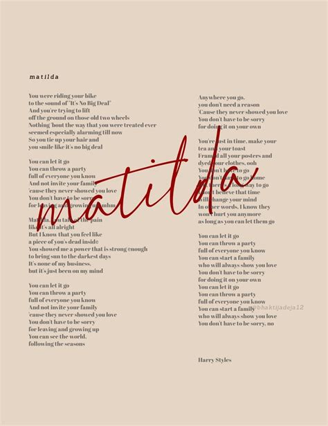 Matilda lyrics in 2022 | Style lyrics, Harry styles poster, Harry styles wallpaper