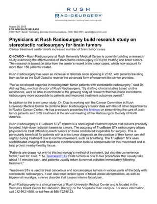 Physicians at Rush Radiosurgery build research study on stereotactic radiosurgery for brain ...