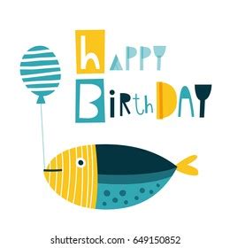 Happy Birthday Card Fun Fish Balloon Stock Vector (Royalty Free) 649150852 | Shutterstock