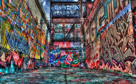 Download HDR Colorful Colors Brick Building Artistic Graffiti HD Wallpaper