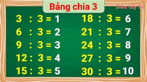 Bảng chia 3 | bảng cửu chương chia 3 | học toán tiểu học - Dâu tây tv - YouTube