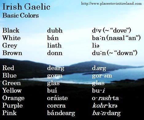 Irish Gaelic Color Chart | Places to Visit in Ireland | Irish gaelic, Gaelic words, Gaelic