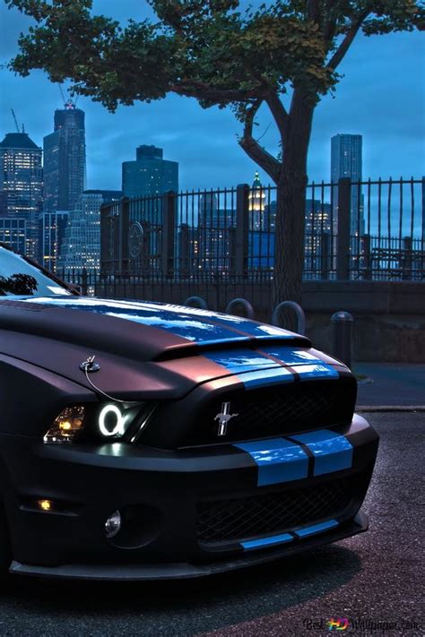 Parked Ford Mustang at night city view HD wallpaper download