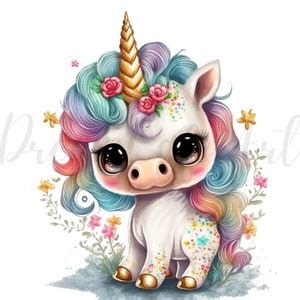 11 Baby Unicorn Watercolor Clipart Png, Unicorn Сlip Art, Cute Unicorn ...