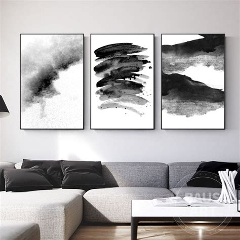Abstract Black and White Print on Canvas Large 3 piece Painting Print Framed Wall Art Set of 3 ...
