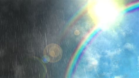 First 5 & Last 8 Seconds Loop. Rainbow & Sun Appear After Rain. Weather Background Animation. A ...