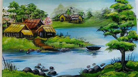 Village Scenery in Beautiful Landscape | Acrylic Painting - YouTube