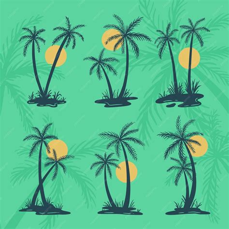 Premium Vector | Palm Tree Coconut Tree Tropical Sunset Beach ...