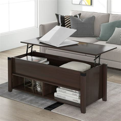 Lift Top Coffee Table with Storage Wood Coffee Table with Open Shelf ...