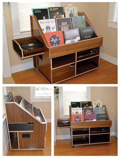 Handmade record player and vinyl collection display storage cabinet by the Hi-Phile Record ...