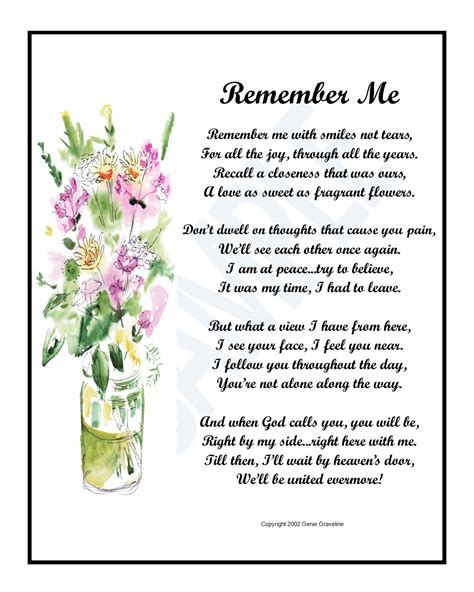 Remember Me, Poem by Genie Graveline in 2021 | Sympathy poems ...