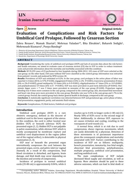 (PDF) Evaluation of complications and risk factors for umbilical cord ...