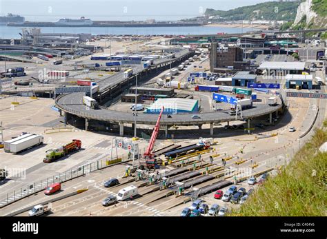 Dover Ferry Terminal traffic management system showing entry and exit routes Stock Photo - Alamy