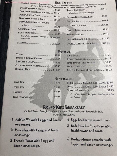 Menu at Rodeo Cafe, Norco