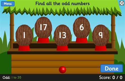 Coconut Odd or Even maths game, by Topmarks. Helps children identify odd and even numbers, also ...