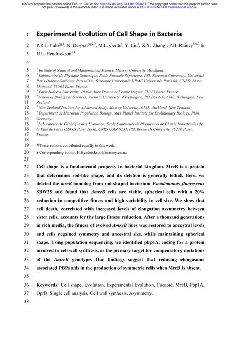 (PDF) Experimental Evolution of Cell Shape in Bacteria