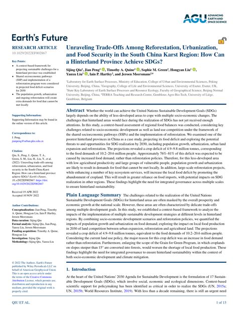 (PDF) Unraveling Trade‐Offs Among Reforestation, Urbanization, and Food Security in the South ...