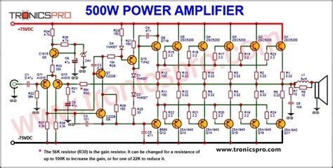 500W Power Amplifier Circuit using c5200 a1943 - TRONICSpro