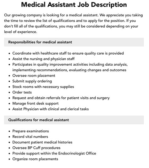 Medical Assistant Job Description | Velvet Jobs