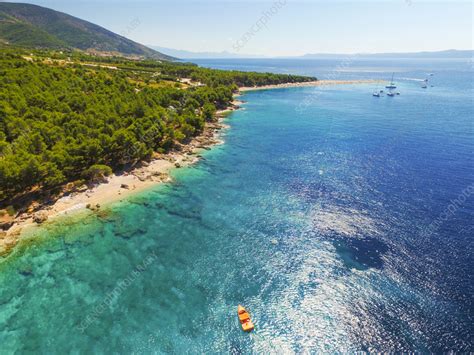 Aerial view of Zlatni rat beach in Bol, Brac Island, Croatia - Stock ...