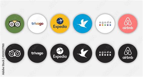 Set of social network travelling application icon, social media logos of TripAdvisor, Trivago ...